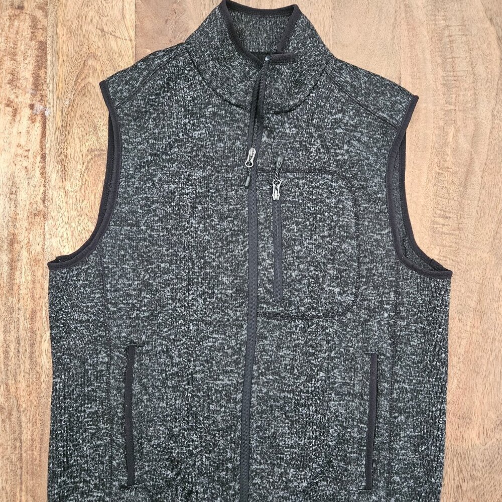 Free Country Vest Mens Gray M Full Zip Up Sweater Fleece Zip Pockets Outdoors